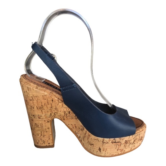 Cuple Navy Blue Sexy Slingback Peeptoe on Cork Made in Spain - Picture 2 of 4